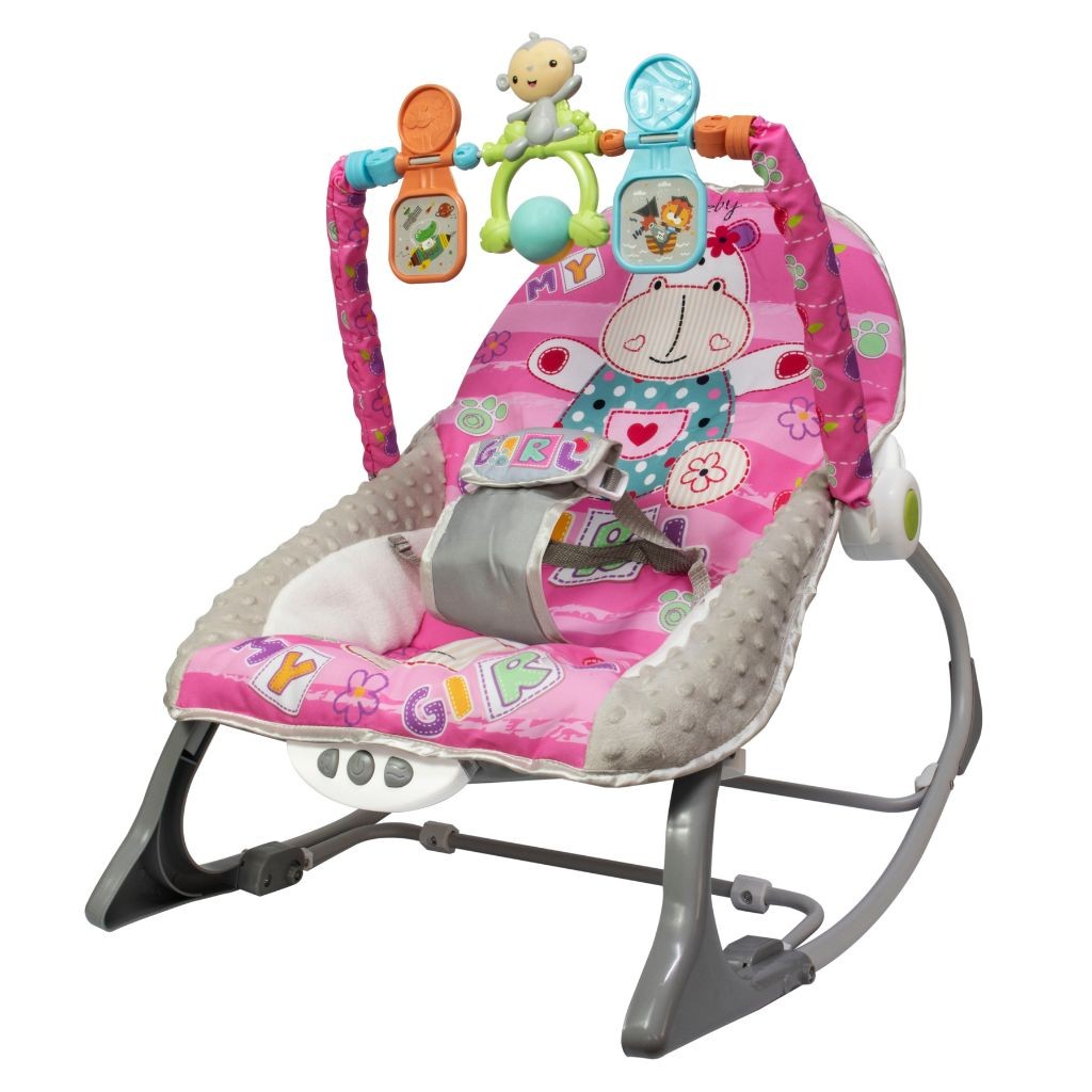 Cadeirinha De Descanso Vibratória Para Bebe Musical Balanço Com Mobile Rosa – Kababy