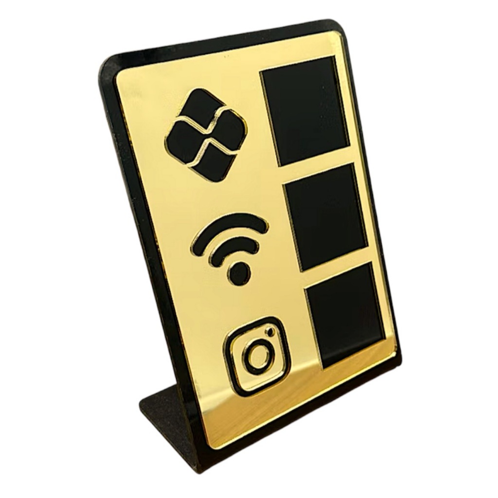 Placa Pix Acrílico Display Mesa Balcão – PIX, WI-FI e INSTAGRAM – MODERNO QR CODE