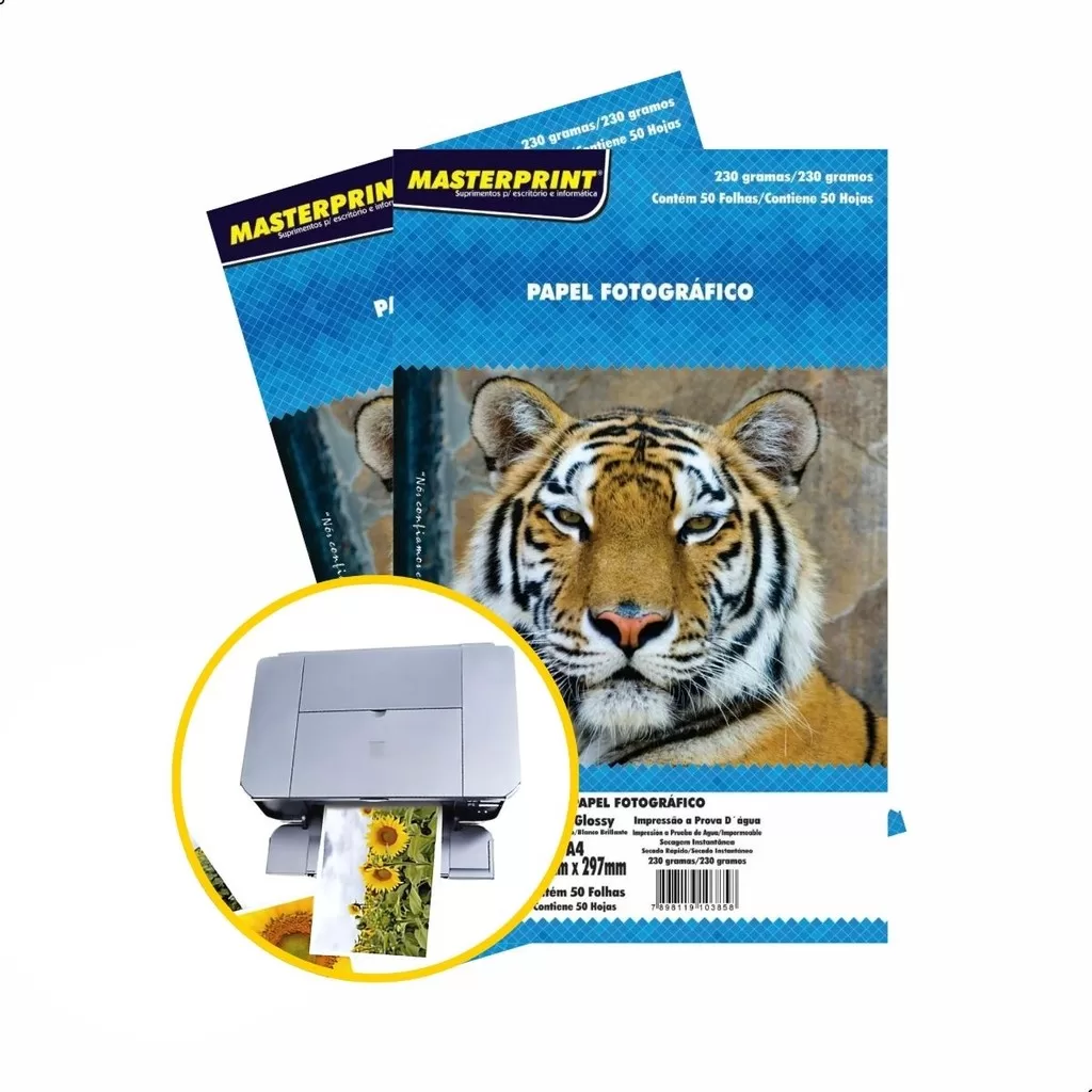 Papel Fotográfico Masterprint A4 50 Folhas Glossy Brilhante Impressão Jato de Tinta