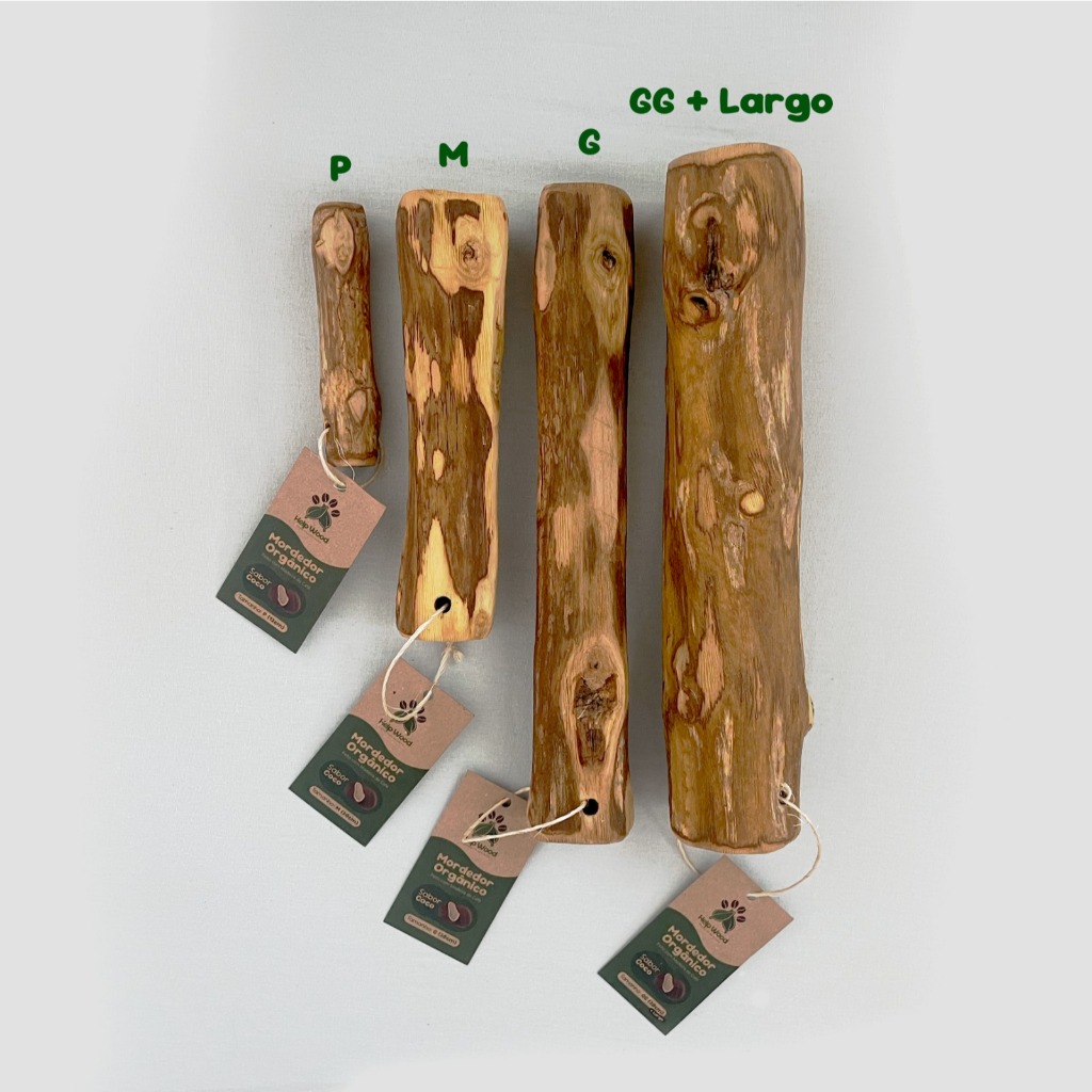 Mordedor para Cachorro Sustentável Natural Madeira de Café Sabor Coco Brinquedo Rústico Pet e caes