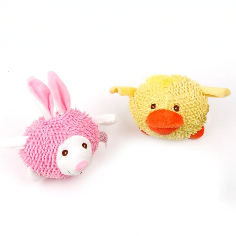 Brinquedo de Pelúcia Redondo com Apito Modelos Amarelo e Rosa, Lavável