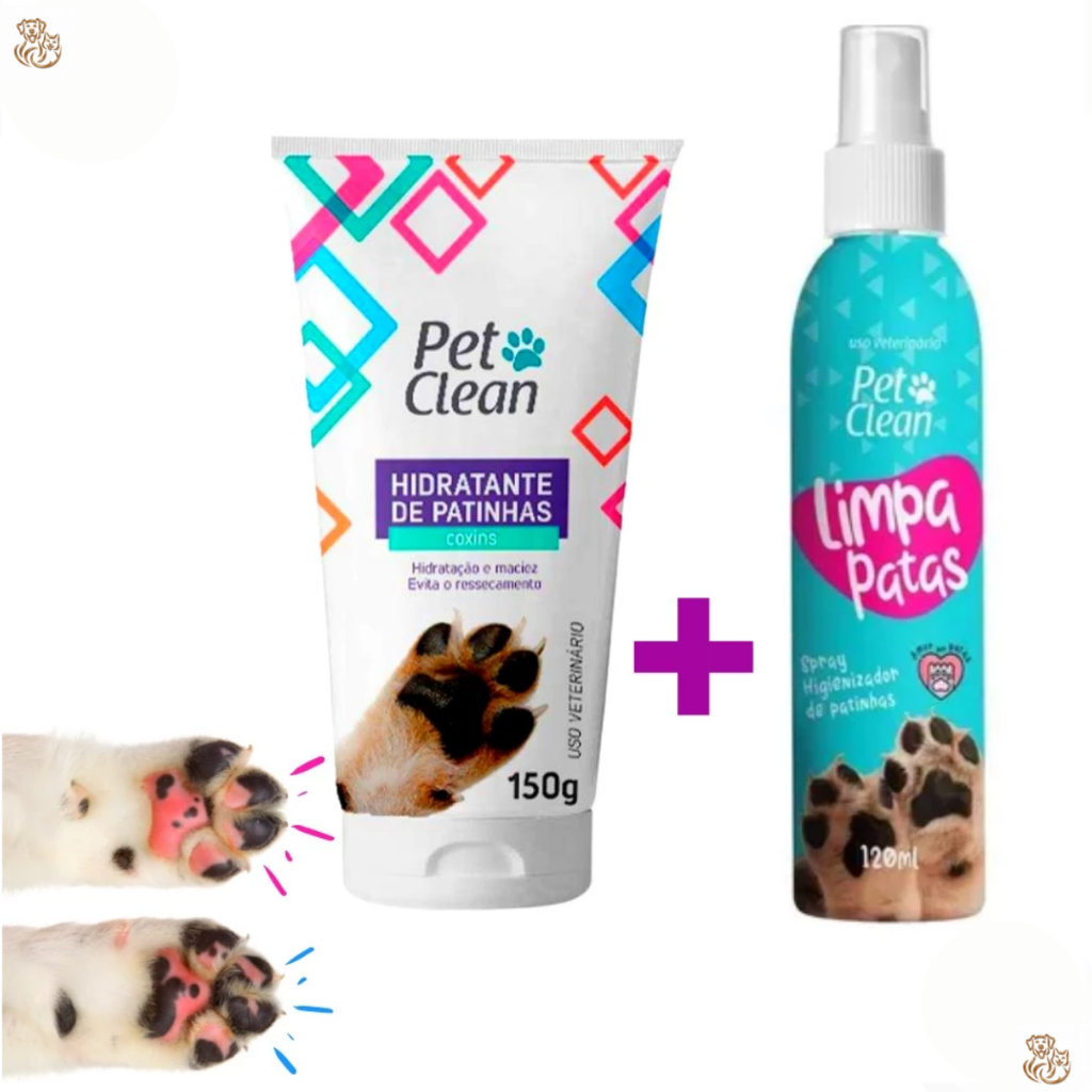 KIT Limpa Patas + Hidratante de Patinhas Pet Clean para Cachorro e Gato – Envio Imediato