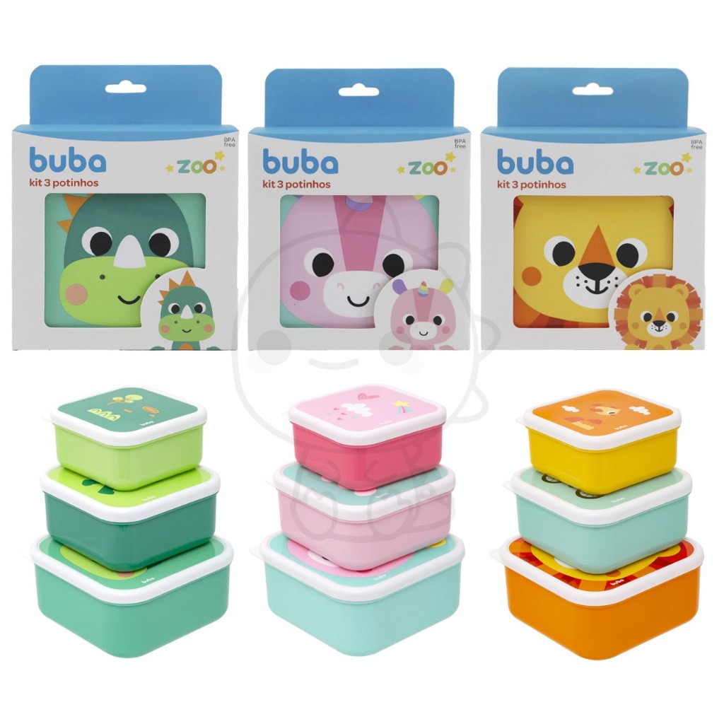 Kit 3 potes Buba Bubazoo Kit 3 potinhos lanceira lanche infantil potinho buba