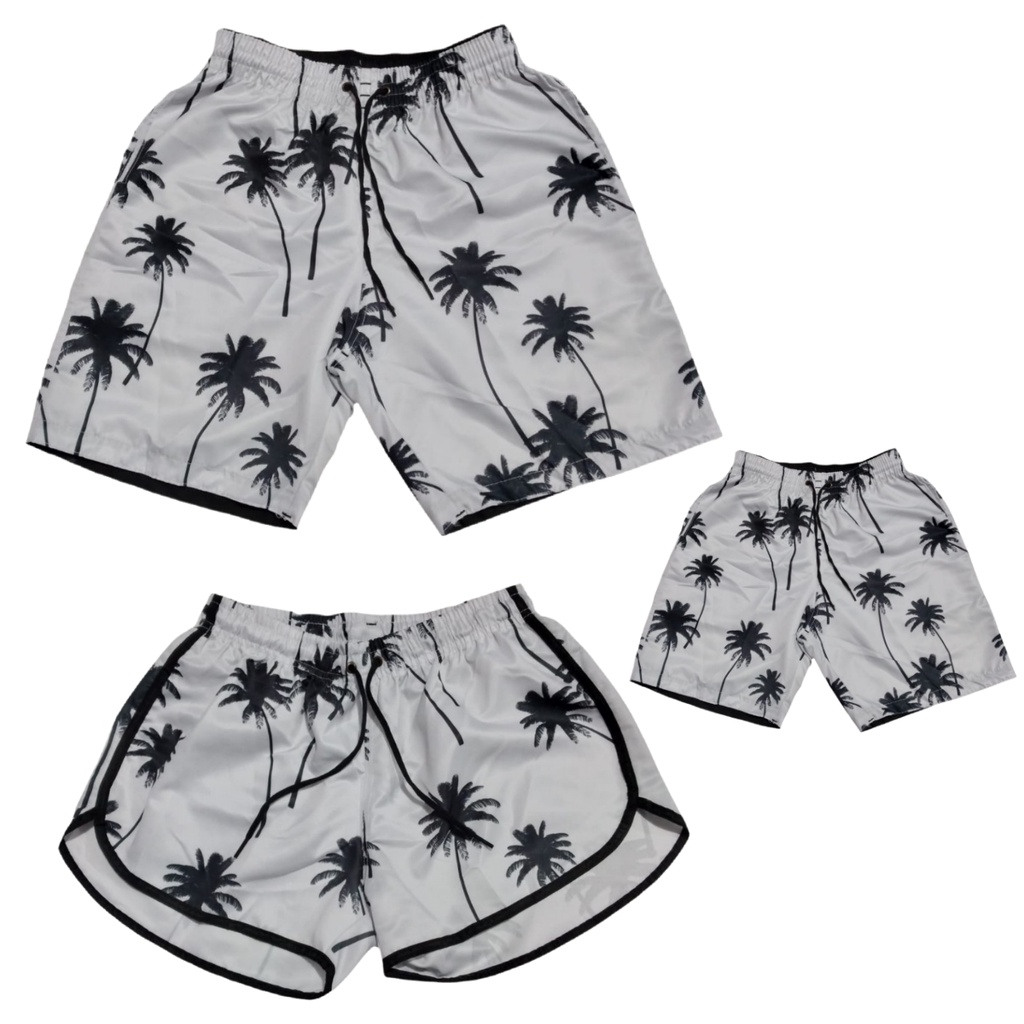 Conjunto Familia Shorts Casal 3 Pçs Pai Mae Filho Moda Praia