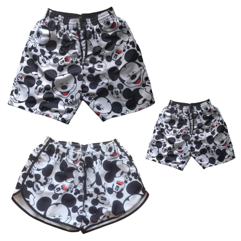 Conjunto Kit Familia Shorts De Praia iguais 3 Peç