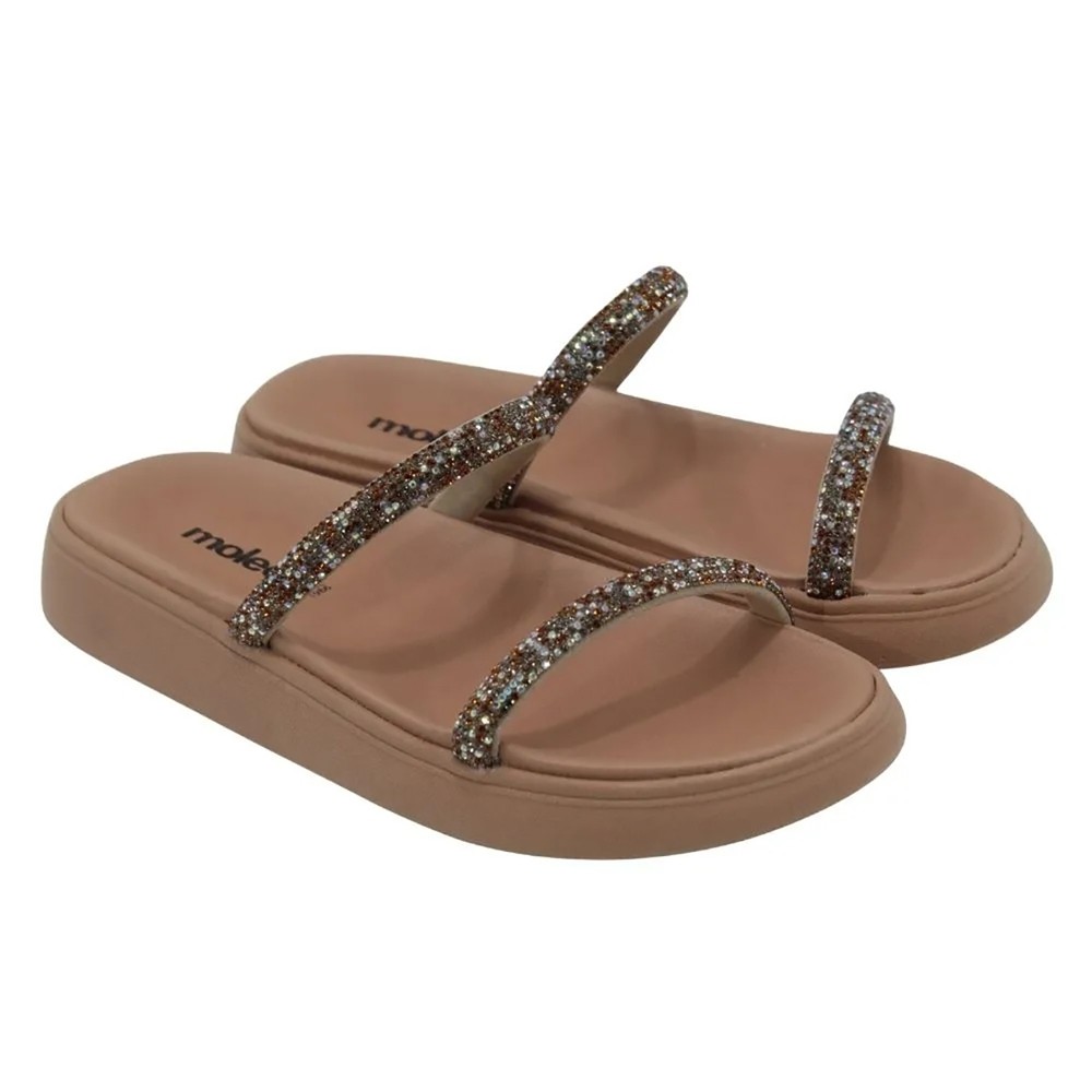 Rasteira Moleca Flatform Strass Feminina – Nude