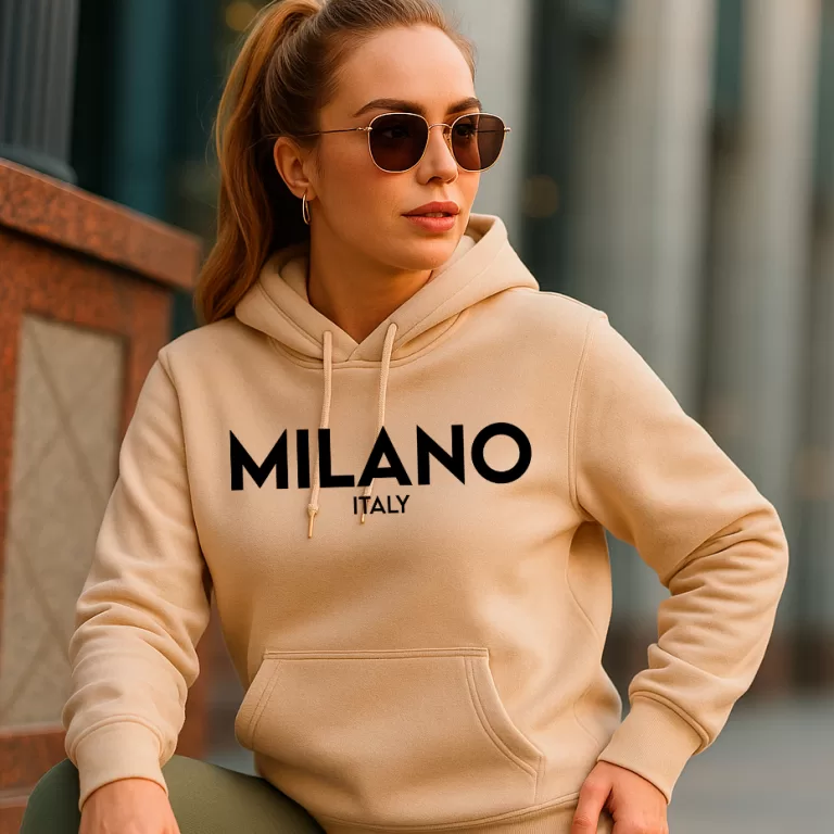 Moletom Milano Italy Gola Redonda e Canguru Blusa 