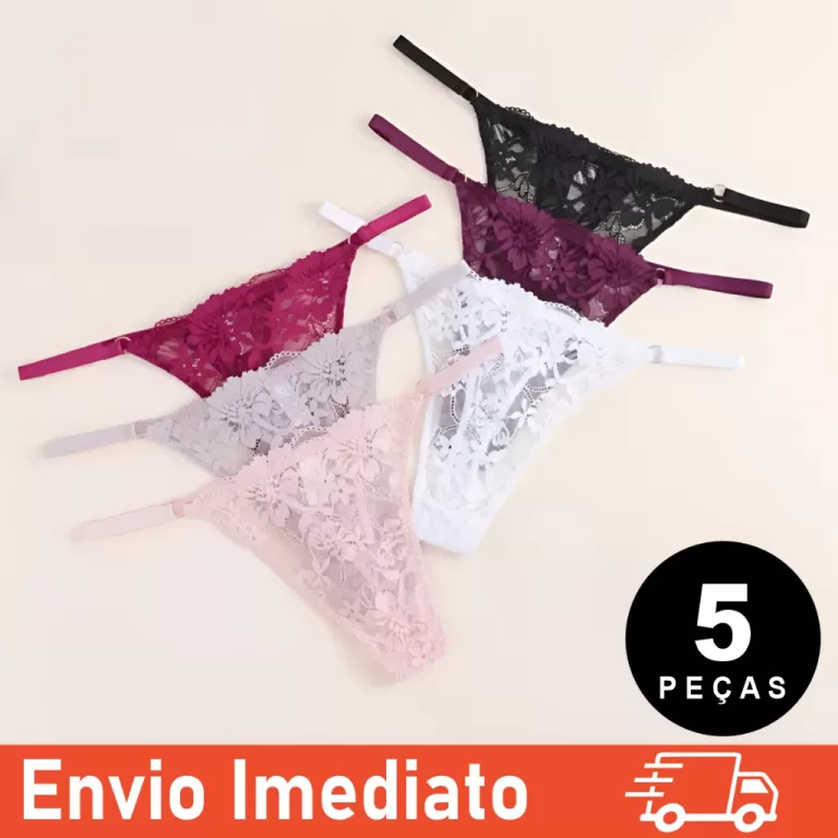 Kit 5 calcinhas Fio Dental De Renda com Regulagem 