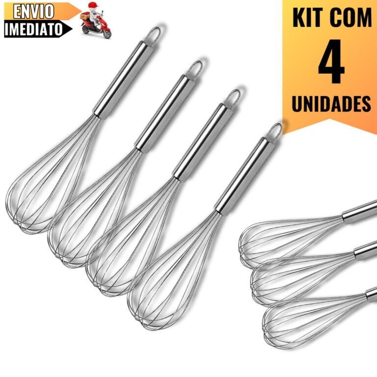 Kit 4 Batedores de Ovos e Massas 30cm em Aço Inox