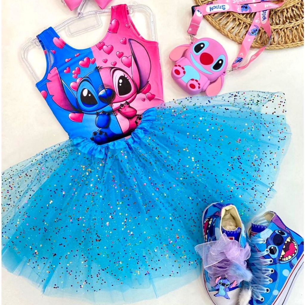 Kit Conjunto Infantil Body Personagem + Saia De Tule Glitter Fantasia Maio Folia Bloguerinha Festa B