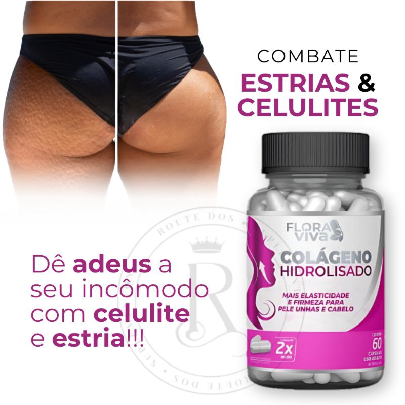 Colágeno Hidrolisado 500mg – 60 Cápsulas – Flacidez, Estrias, Celulite – Pele, Cabelo e Unhas