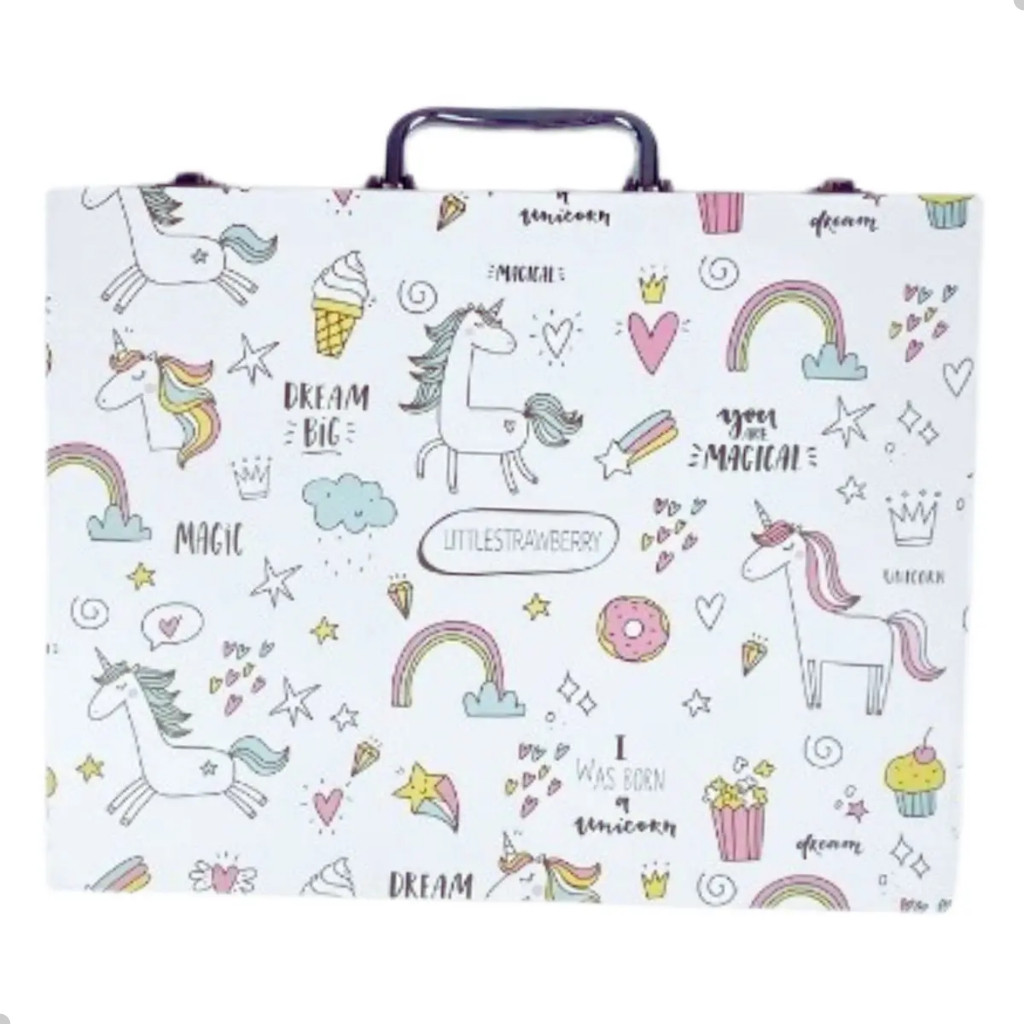 Maleta dos Sonhos Pintura Infantil 53 peças em Alumínio Desenho Lapis Canetinha Colorir