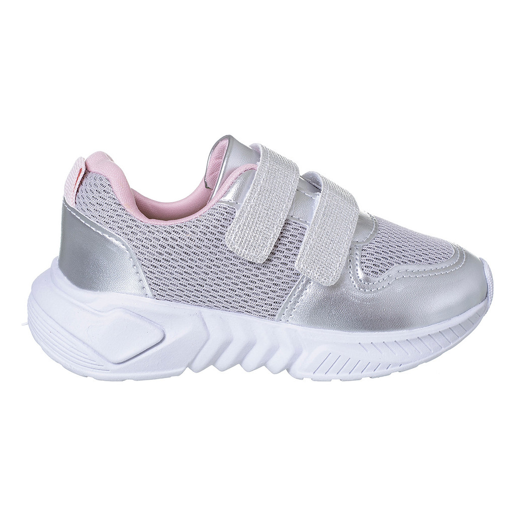Tênis Infantil Feminino Menina Fechamento Duplo Prata Sapato Escolar Casual