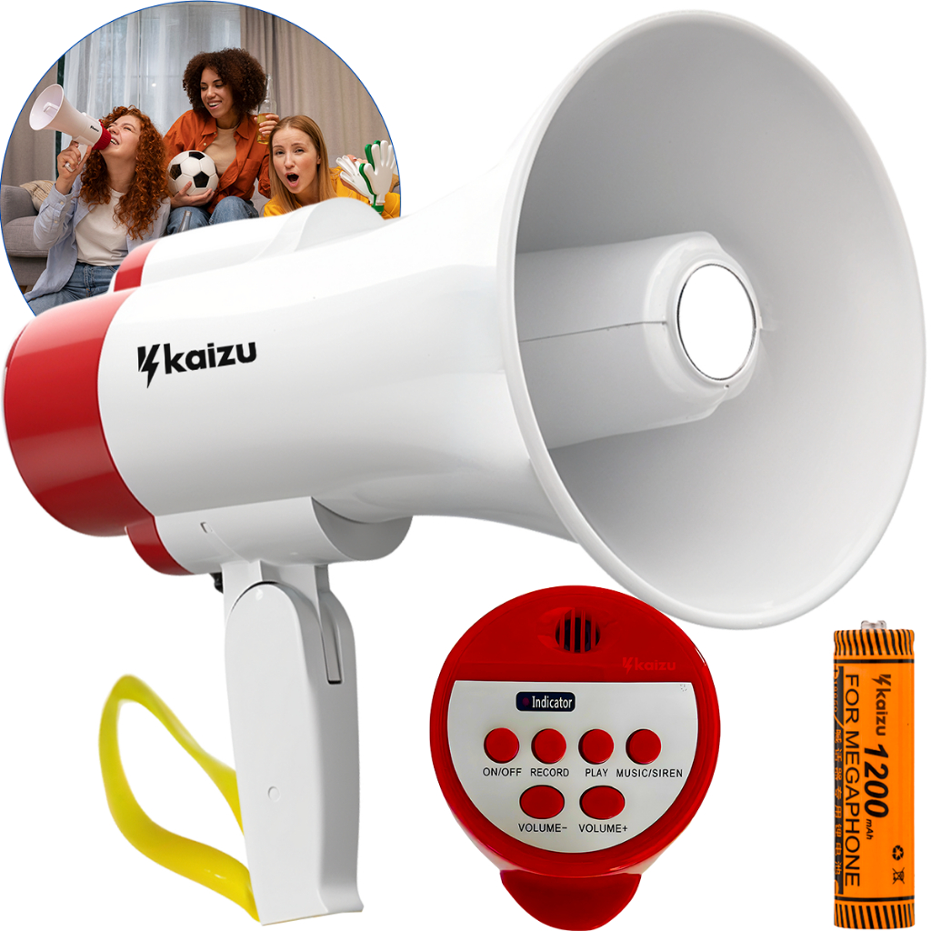 Megafone Amplificador De Voz Profissional Gravador Sirene e Musical 20W USB Recarregável Kaizu