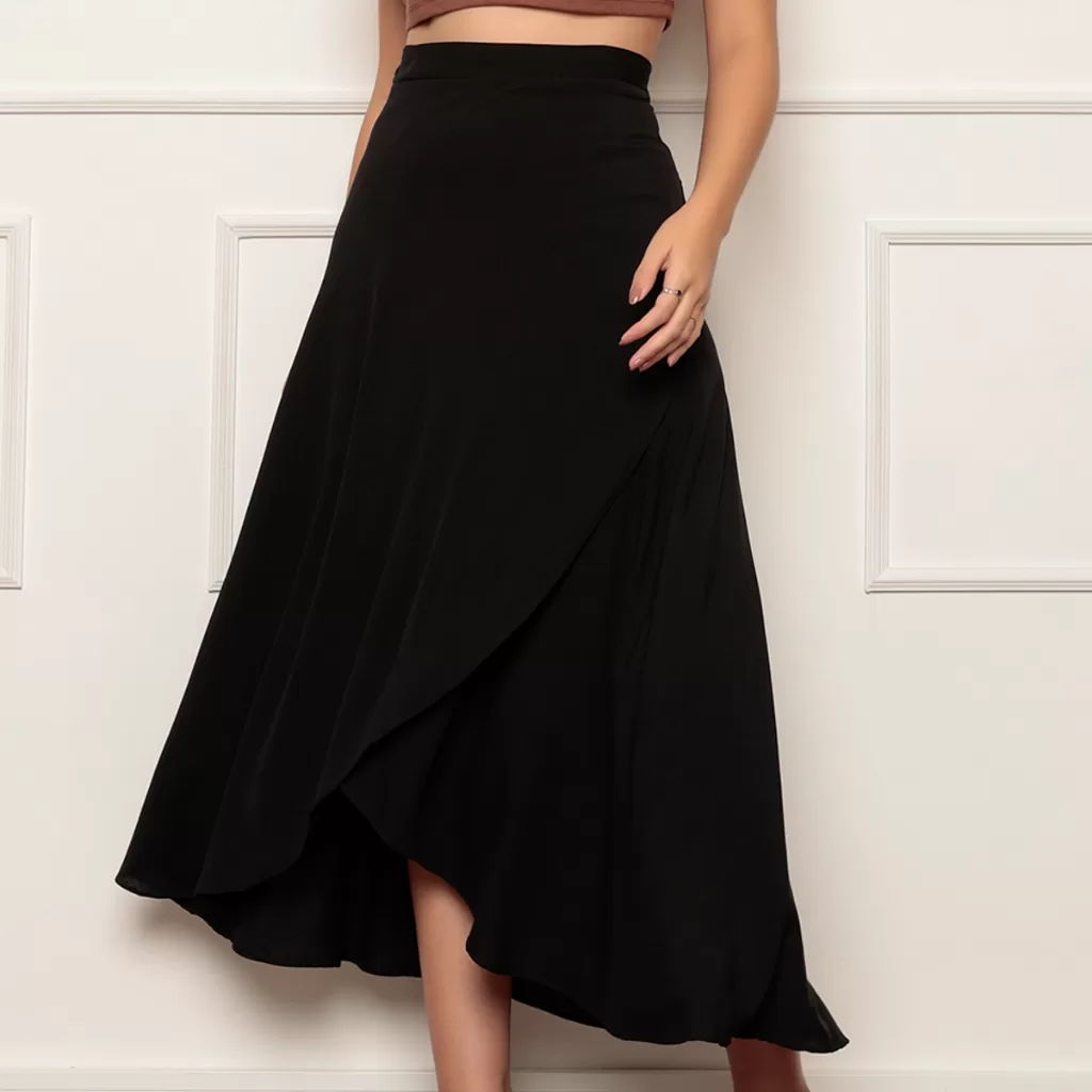 Saia Envelope feminina Preto Transpassada Longa feminino