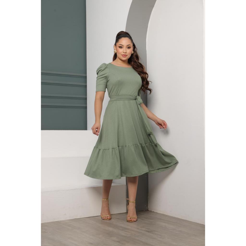 Vestido Moda Evangelica Midi Moda Crista Casual Feminino Malha