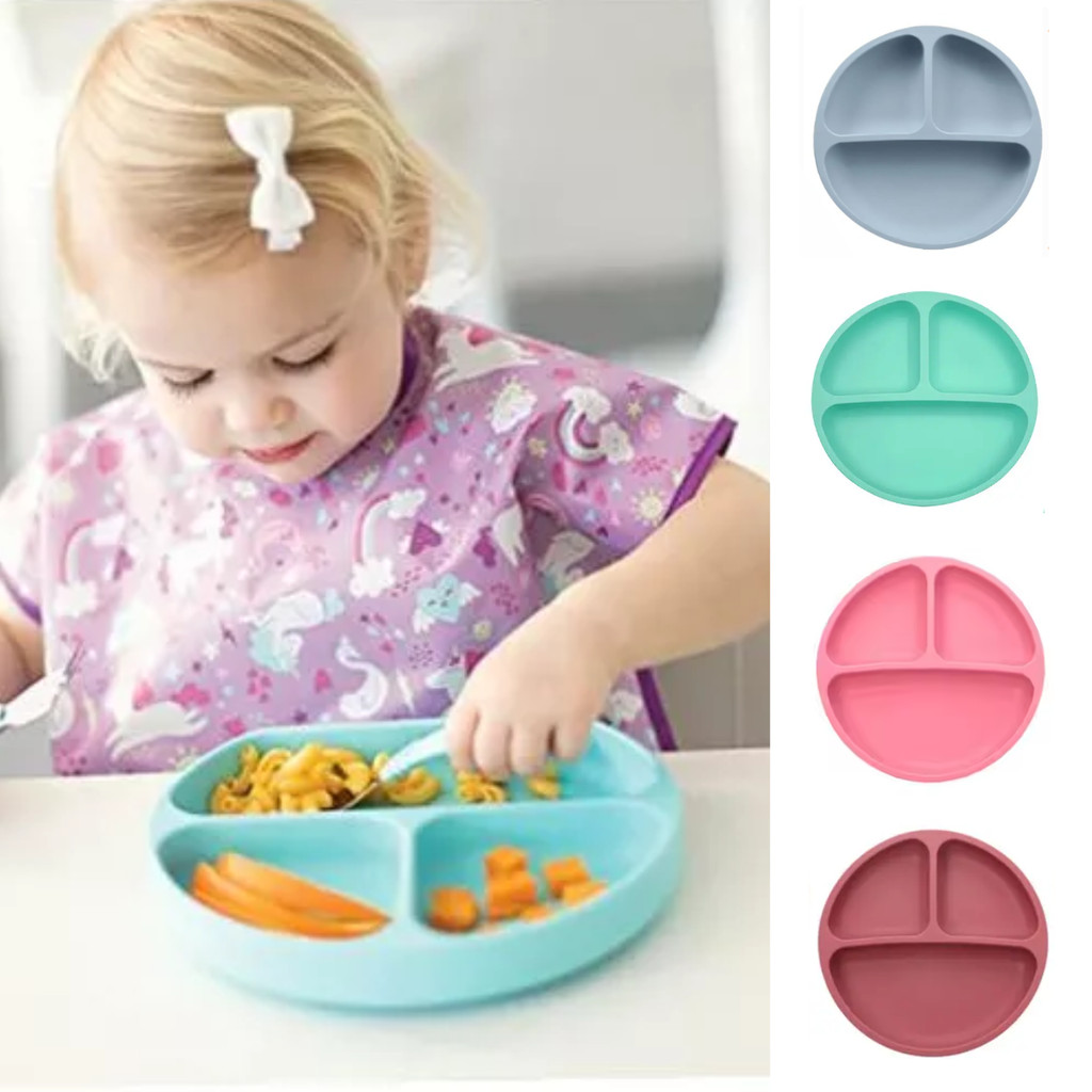 Pratinho Infantil Silicone Livre de Bpa Com Ventosa e Divisórias alimentar Para Bebê Introdução Alim
