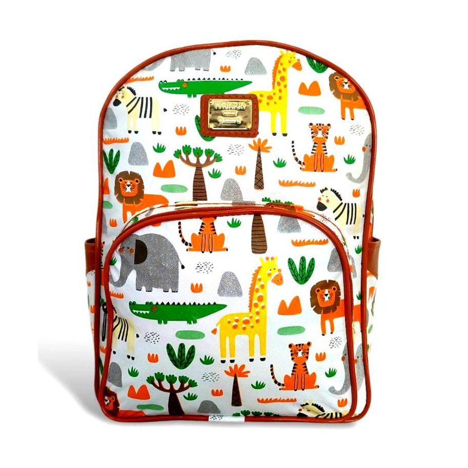 Mochila Maternidade Menino Bolsa de Costas Passeio Creche Escola C/ Desenho Animais Safari