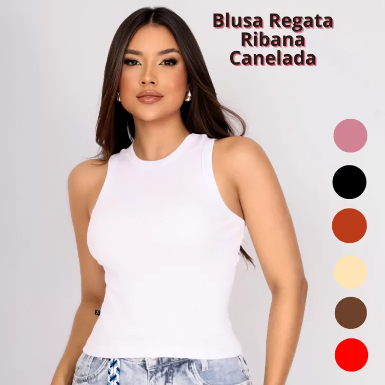 Blusa Regata Feminina Ribana Canelada Gola Redonda