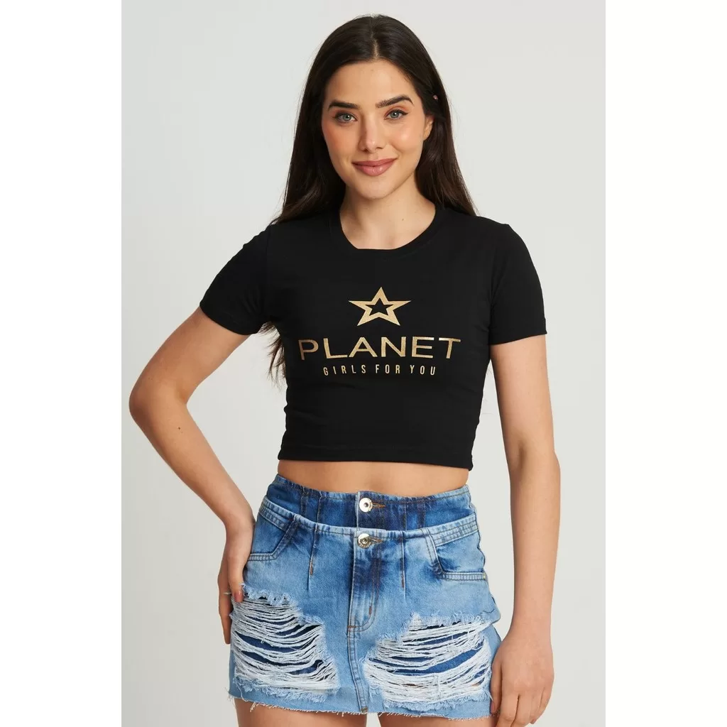 Cropped Feminino Logo Star Planet Girls Preto