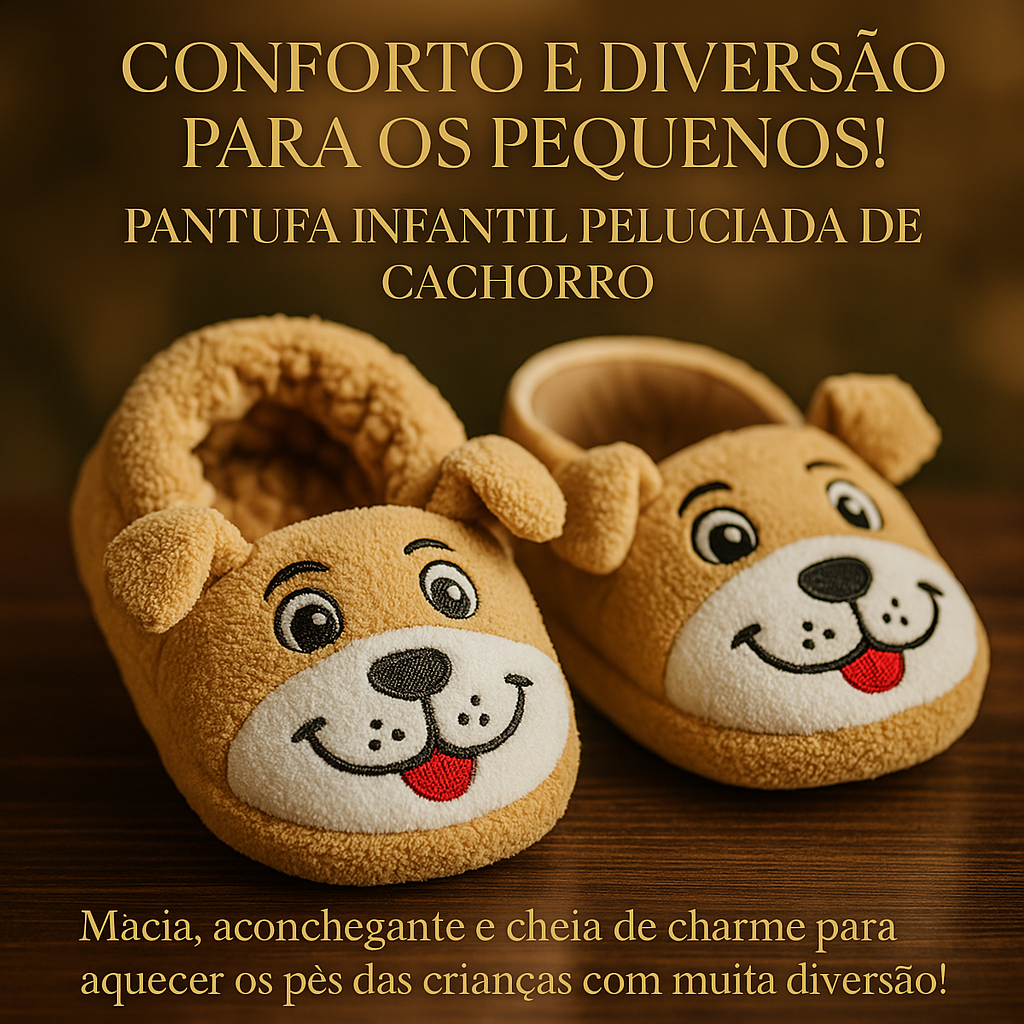 Pantufa Cachorro Ultra Confortável 3D Antiderrapante Infantil
