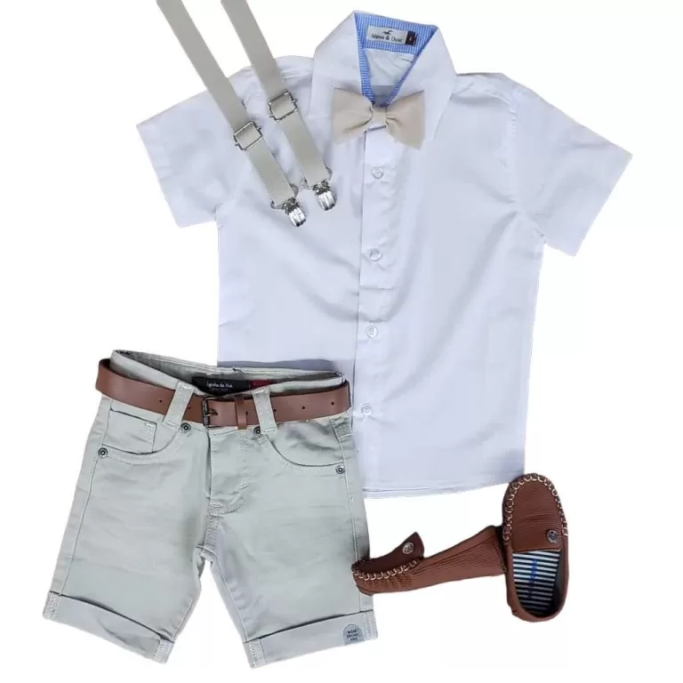 Bermuda Nude com Cinto Suspensório e Camisa com G