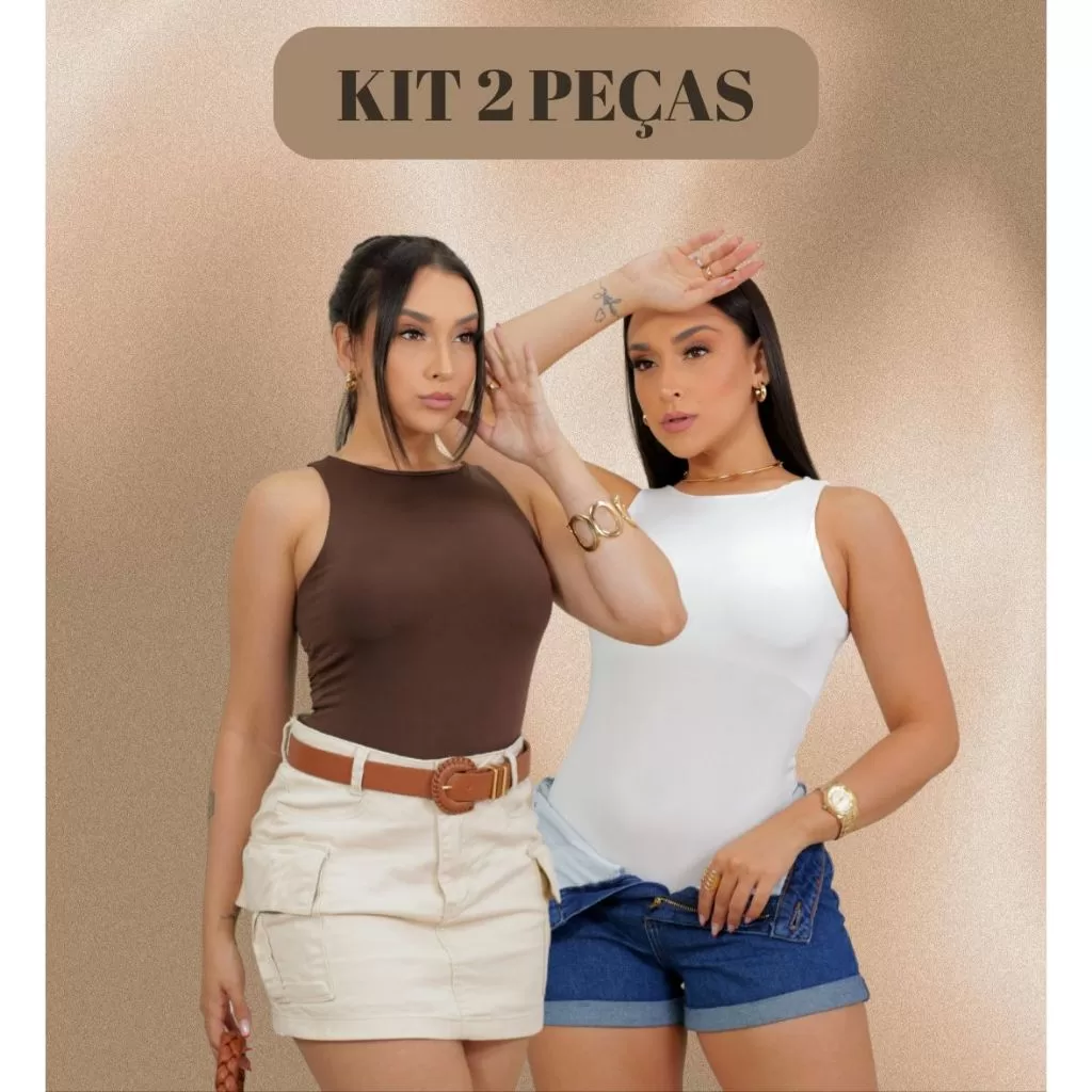 Kit 2 Body Bori Feminino Regata Lisa Básica Suplex Zero Transparência Forro Duplo Casual Elegante