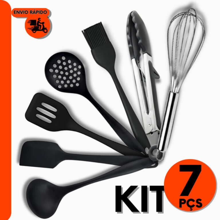 Kit 7 Pçs Espátulas Escumadeira Pincel de Silico