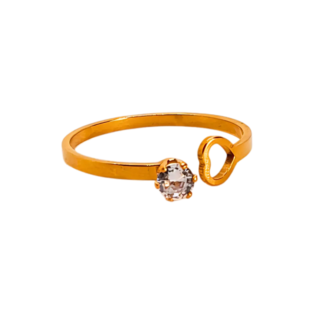 Anel Zircônia e Coração Aço 316L Legítimo Dourado