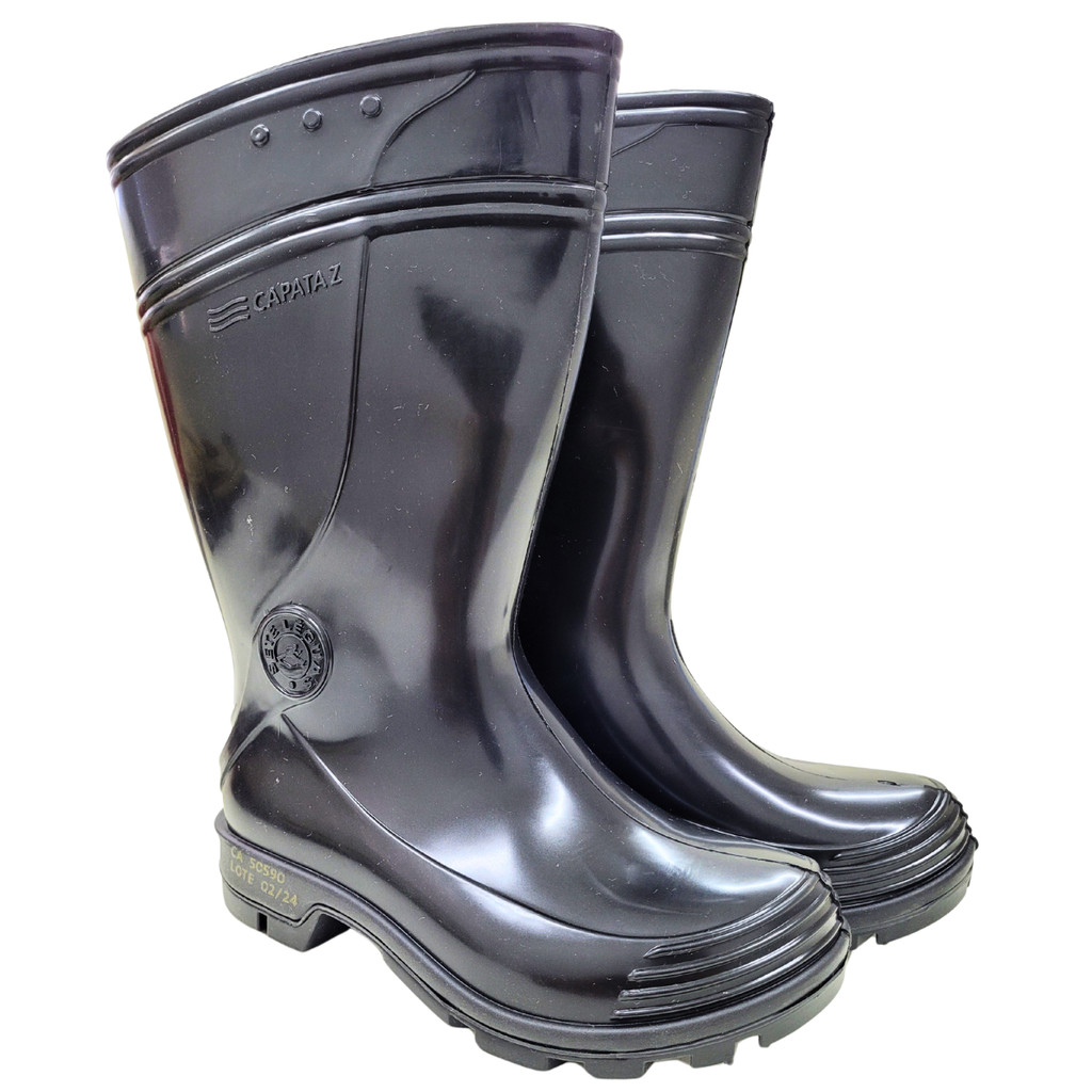 Bota Galocha de Borracha Capataz Cano Longo Preta Sem Forro Sete Leguas Impermeavel Confortavel Moto