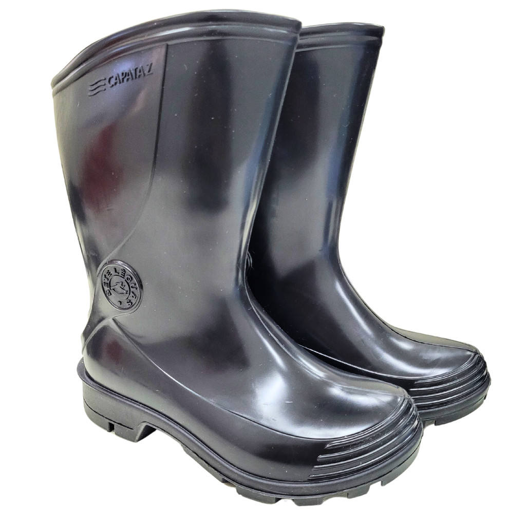 Bota Galocha de Borracha Capataz Cano Medio Preta Sem Forro Sete Leguas Impermeavel Confortavel Jard