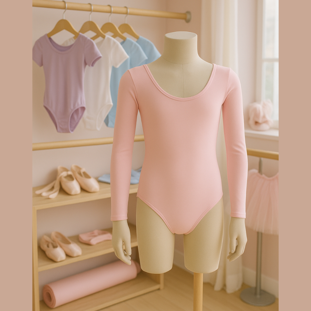 Collant Manga Longa para Ballet Balé Dança Jazz Infantil / Juvenil nas cores Rosa e Preto