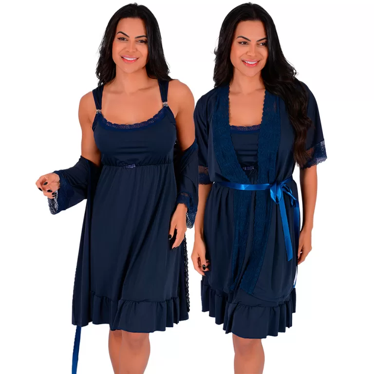 Conjunto Gestante Camisola Amamentação mais Robe