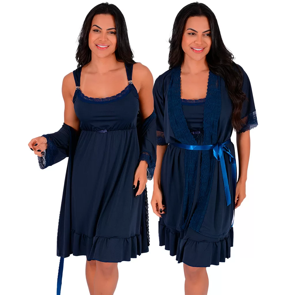 Conjunto Gestante Camisola Amamentação mais Robe Microfibra e Renda | 184.850