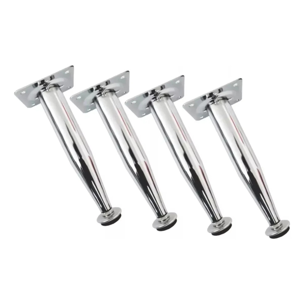 4 Pé De Cozinha Cromado Cônico 15cm  Regulável Aço Reforçado