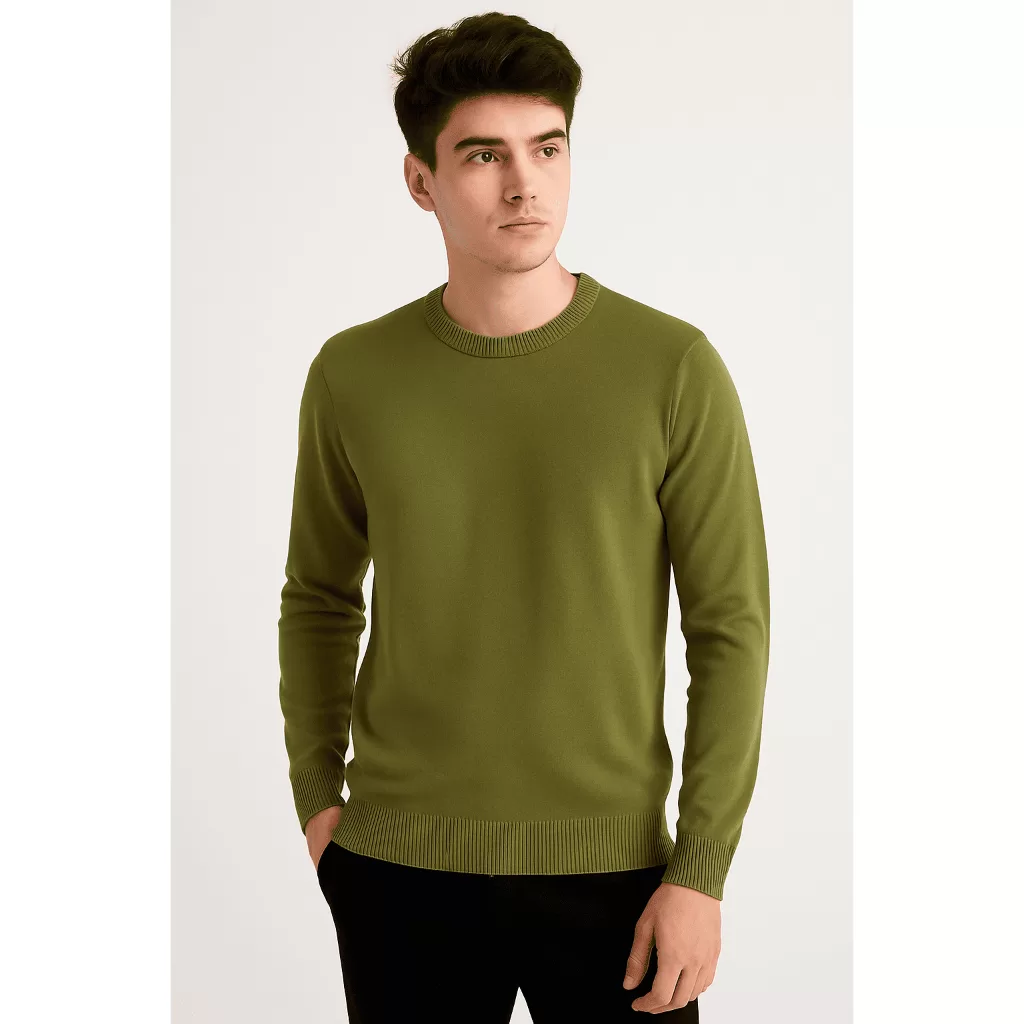 Camisa Masculina de Tricot Suéter Básico Manga Longa de Frio Liso Gola Redonda M G GG Outono/Inverno