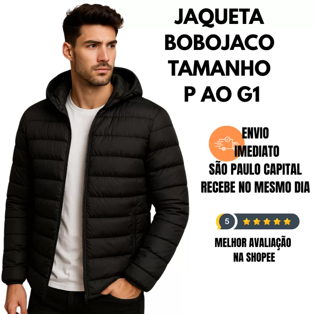 JAQUETA BOBOJACO PUFFER GOMINHO CASACO DE FRIO BLUSA DE FRIO MOTO INVERNO IMPERMIAVEL PRETA NEVE PRE