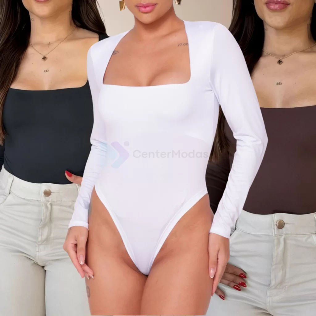 KIT 3 Body Manga Longa Feminino Decote Quadrado Suplex Bory Inverno Bori Segunda Pele Blusa Frio