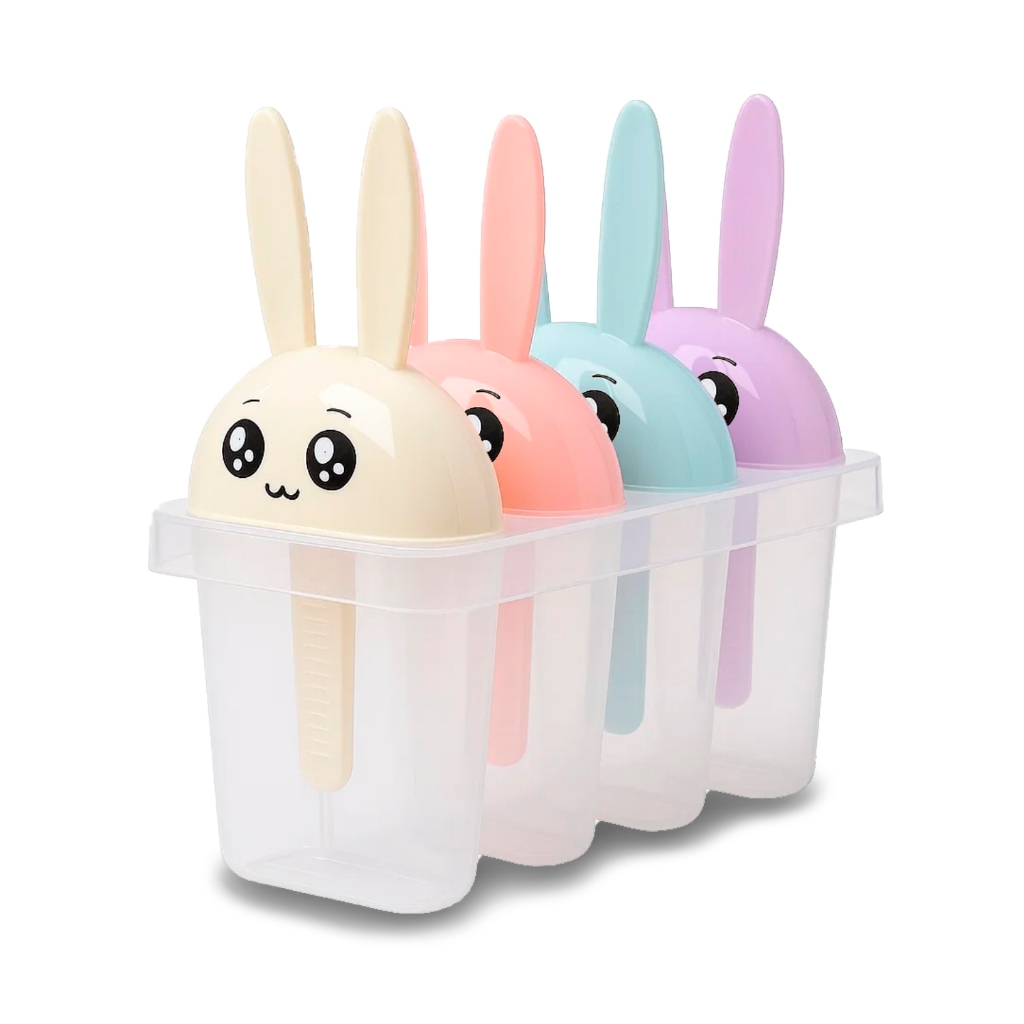 Kit Forma Sorvete Picolé Com Suporte 4 Unidades Forminha Infantil Coelhinho Keita