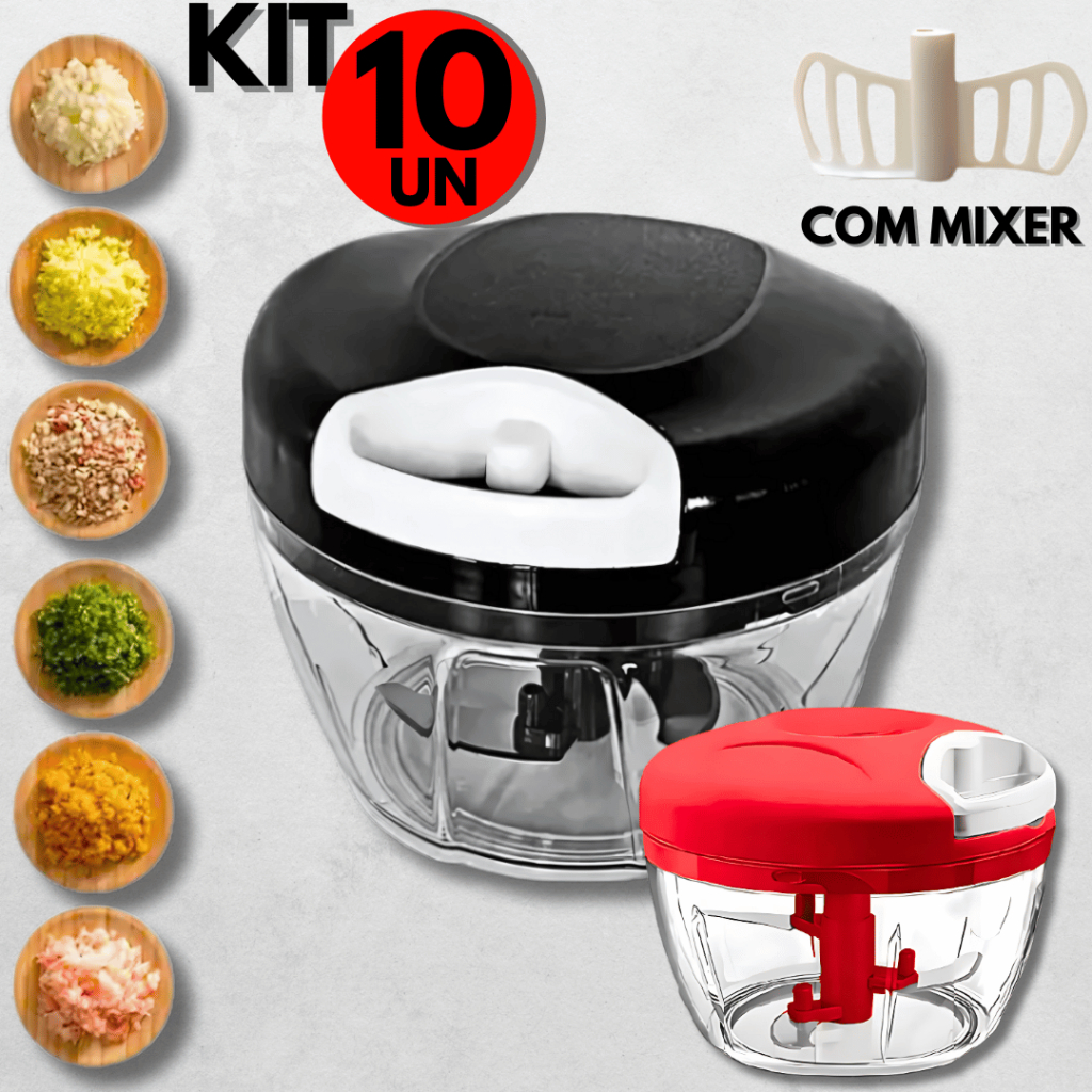 Kit 10 Processador de Alimentos Cebola e Legumes Manual 3 Lâminas em Aço Inox e Mixer P/ Restaurante