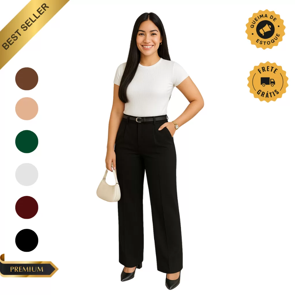 Calça Social Feminina Modelo Pantalona Alfaiataria Com Cinto Lançamento Moda Luxo Blogueira Elegante