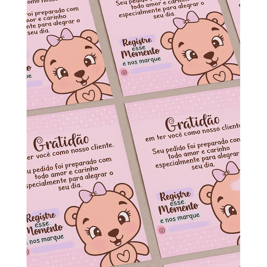 Panfleto Gratidão Flyer Personalizado Cartões de Agradecimentoao Cliente Loja Online 9,5×14 cm Urso