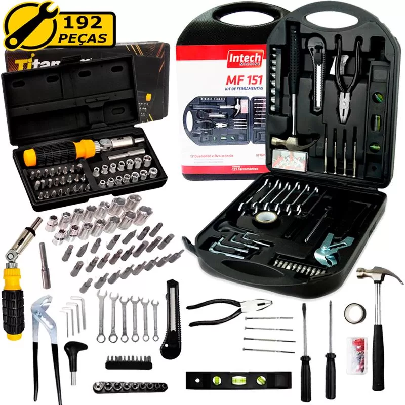 Kit Jogo Ferramentas 192 Peças Semiprofissional Serviço Gerais Mais Maleta Soquetes Bits