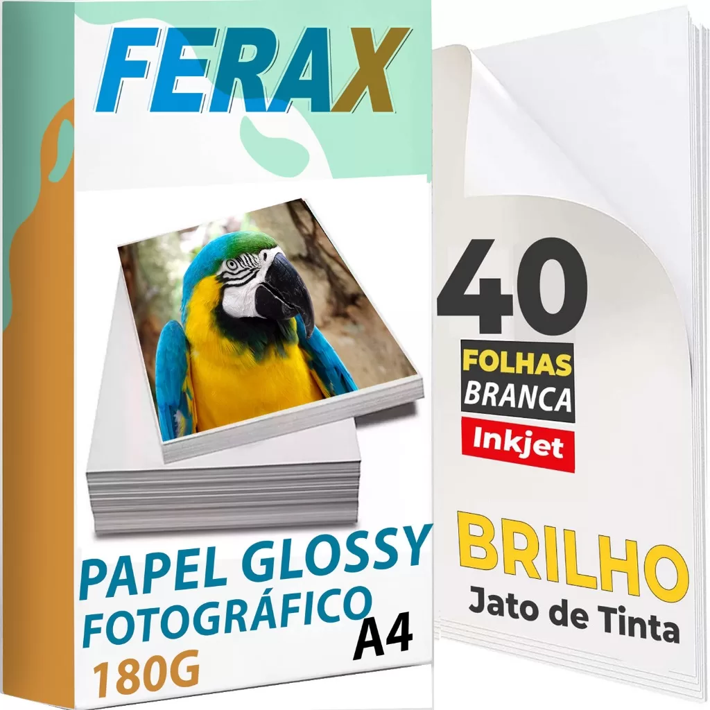 Ferax 40 Folhas Papel Fotográfico 180g Brilho A4 Impressoras Jato de Tinta – À Prova Dágua