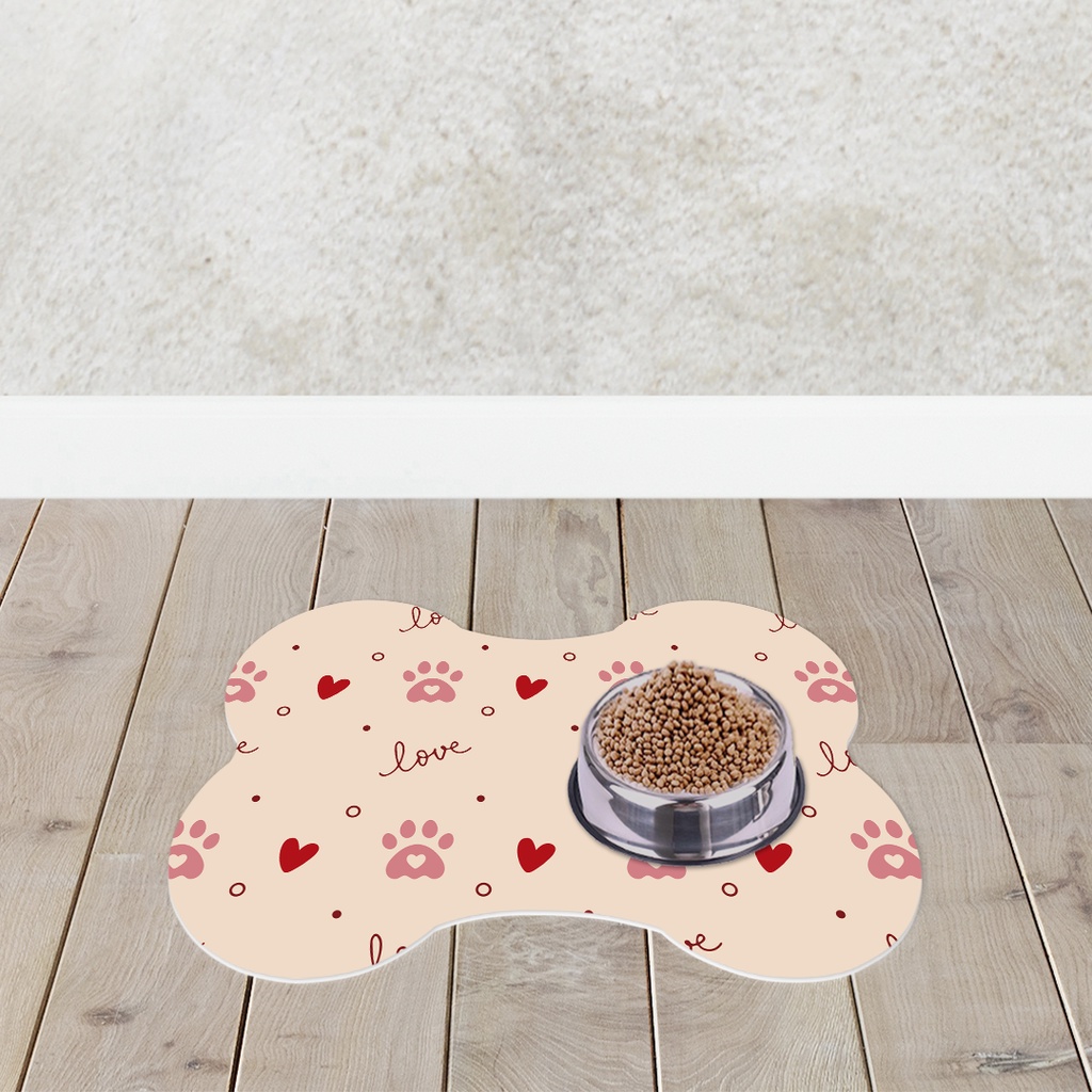 Tapete Pet Osso Comedouro para Cachorro e Gato love Fundo Bege Antiderrapante Dcorô ENVIO RÁPIDO