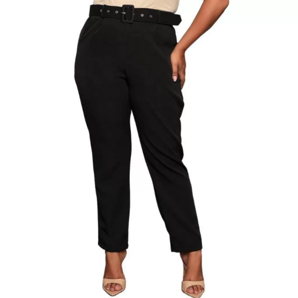 Calça Feminina Plus Size Alfaiataria Com Cinto Elegante Trabalho Escritório Casual Social G1 G2 G3