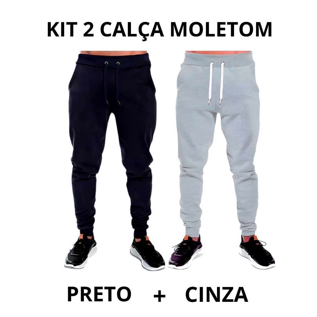 KIT 2 Calça Moletom Peluciada Masculina Inverno Quente Confortável com Bolso e Cordão Ajustável