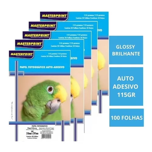 Papel Fotográfico Adesivo A4 Glossy 115g 100 Fls 