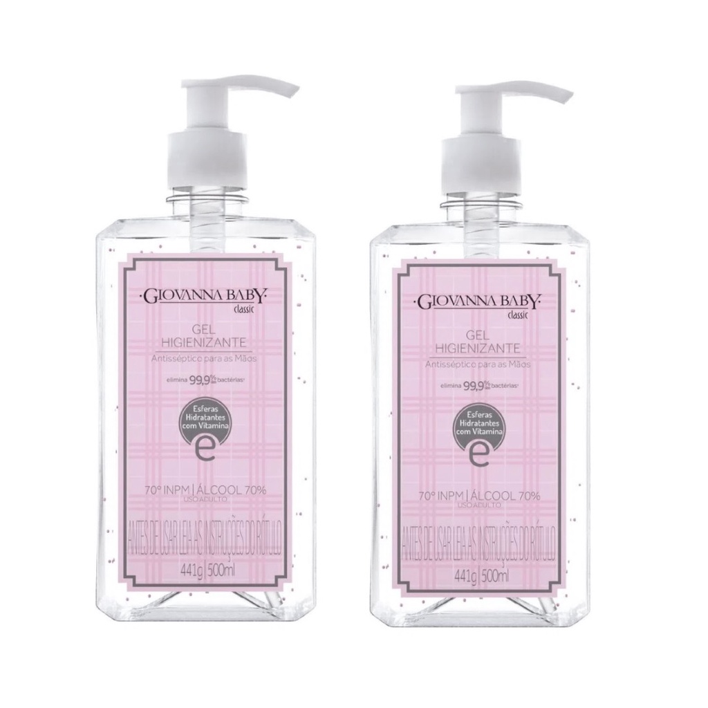 Kit 2 Gel Higienizante Classic Álcool 500ml Giovanna Baby