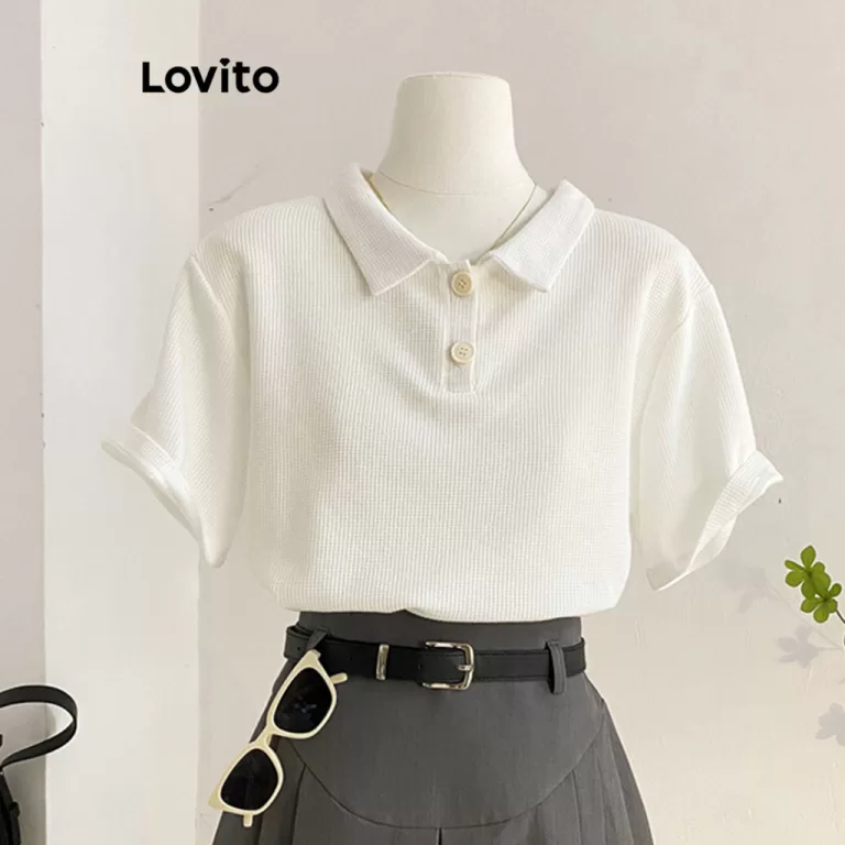 Lovito Camiseta Casual Lisa – Malha Waffle &